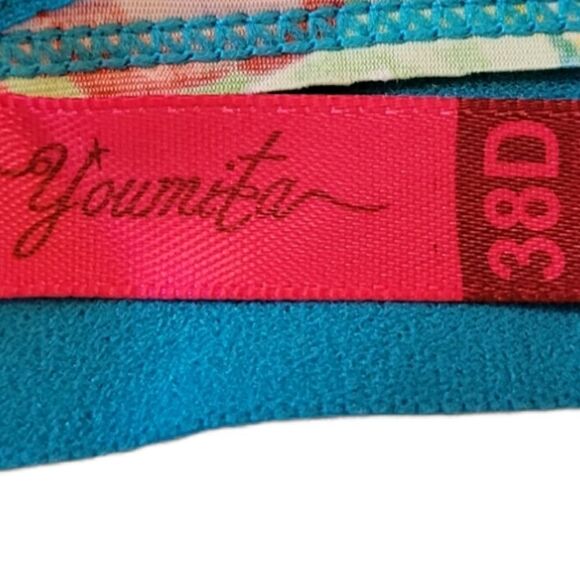 Youmita Sport Turquoise Floral Padded Active Tech Bra Size 38 D - Picture 5 of 8